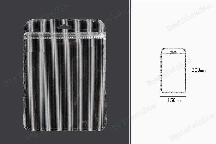 Plastična zip kesica 150x200mm sa providnom prednjom stranom, zadnjom providnom stranom sa linijama i sa Eurohole otvorom - 100 kom-dimenzije_slike