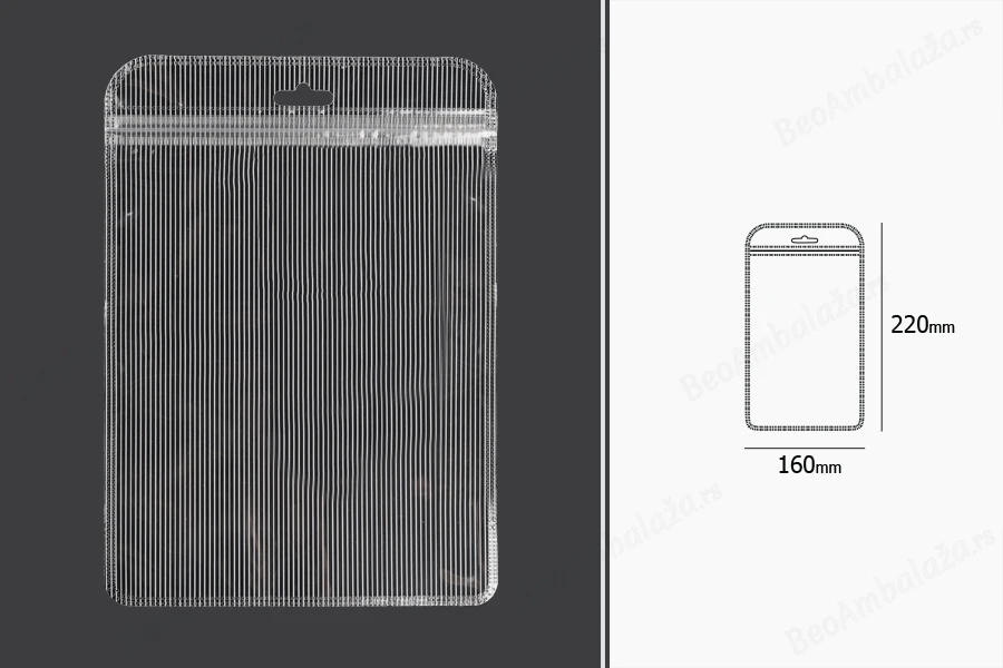 Plastična zip kesica 160x220mm sa providnom prednjom stranom, zadnjom providnom stranom sa linijama i sa Eurohole otvorom - 100 kom-dimenzije_slike