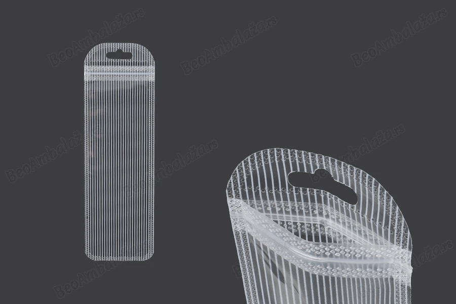 Plastična zip kesica 60x185mm sa providnom prednjom stranom, zadnjom providnom stranom sa linijama i sa Eurohole otvorom - 100 kom-slika_proizvoda