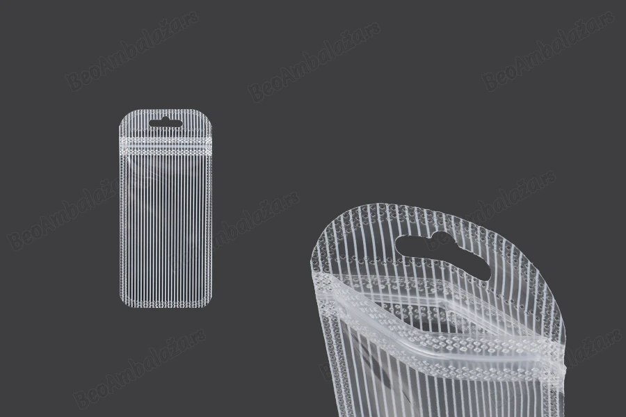Plastična zip kesica 60x130mm sa providnom prednjom stranom, zadnjom providnom stranom sa linijama i sa Eurohole otvorom - 100 kom-slika_proizvoda