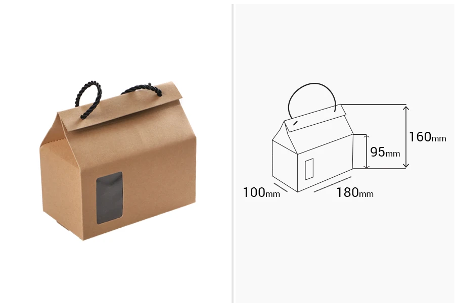 Kutija - paket za pakovanje 180x100x160mm od Kraft papira sa prozorom i ručkom od kanapa - 20 kom-dimenzije_slike