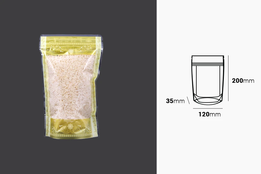 Providna DoyPack kesica sa zip zatvaranjem, zlatnim detaljima i sa mogućnošću termo lepljenja 120x35x200mm – 50kom-dimenzije_slike