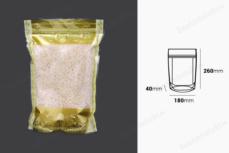 Providna DoyPack kesica sa zip zatvaranjem, zlatnim detaljima i sa mogućnošću termo lepljenja 180x40x260mm - 50kom-dimenzije_slike