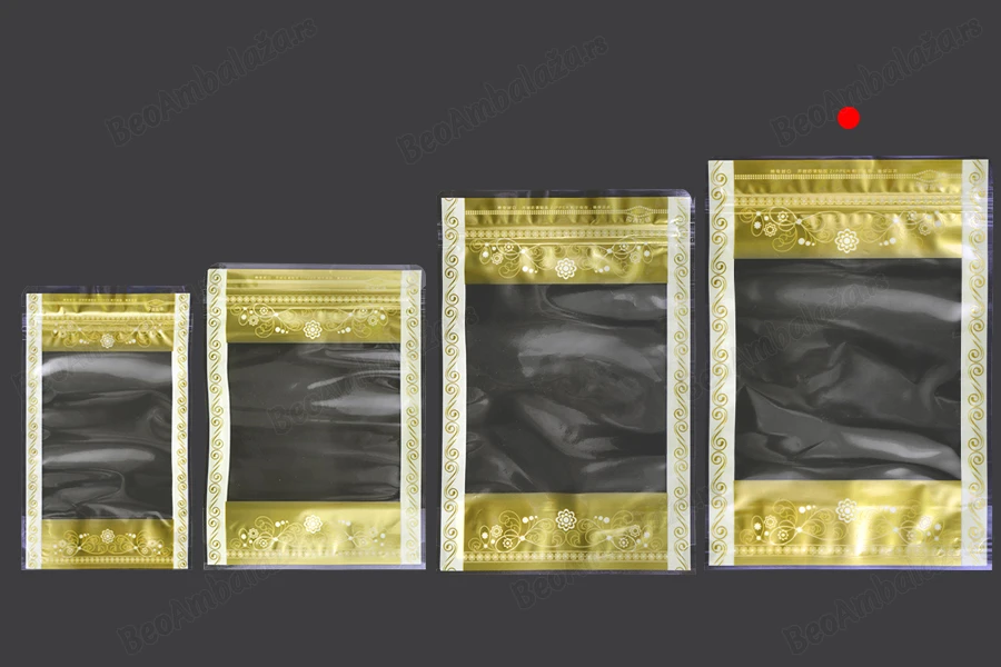 Providna DoyPack kesica sa zip zatvaranjem, zlatnim detaljima i sa mogućnošću termo lepljenja 180x40x260mm - 50kom-
