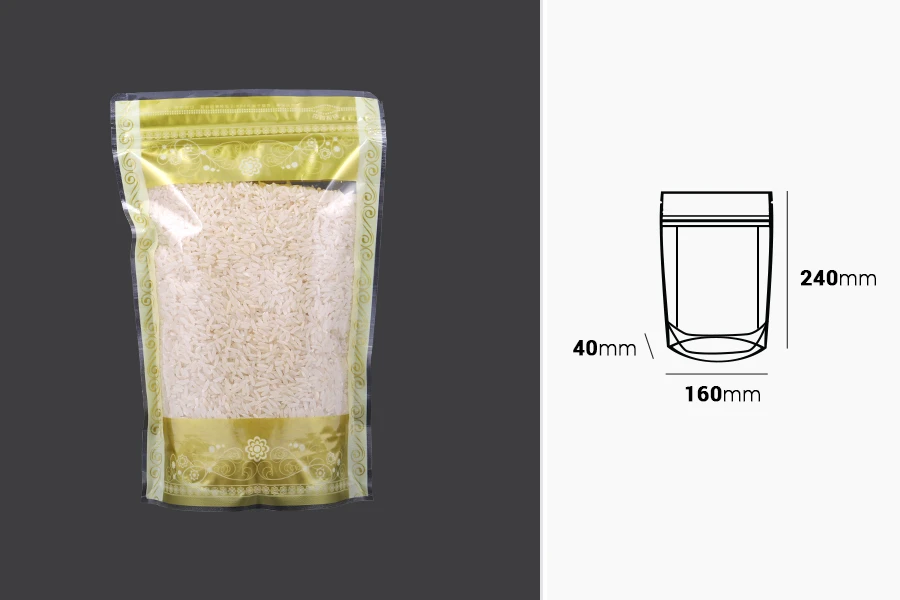 Providna DoyPack kesica sa zip zatvaranjem, zlatnim detaljima i sa mogućnošću termo lepljenja 160x40x240mm - 50kom Providna DoyPack kesica sa zip zatvaranjem, zlatnim detaljima i sa mogućnošću termo lepljenja 160x40x240mm - 50kom