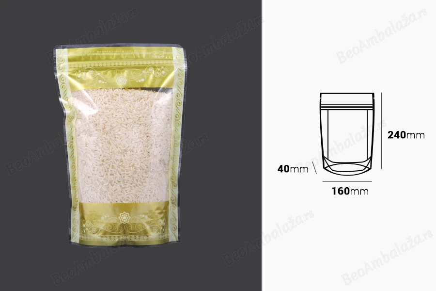Providna DoyPack kesica sa zip zatvaranjem, zlatnim detaljima i sa mogućnošću termo lepljenja 160x40x240mm - 50kom-dimenzije_slike
