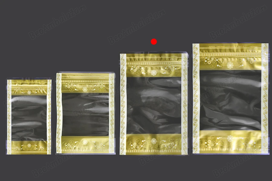 Providna DoyPack kesica sa zip zatvaranjem, zlatnim detaljima i sa mogućnošću termo lepljenja 160x40x240mm - 50kom-