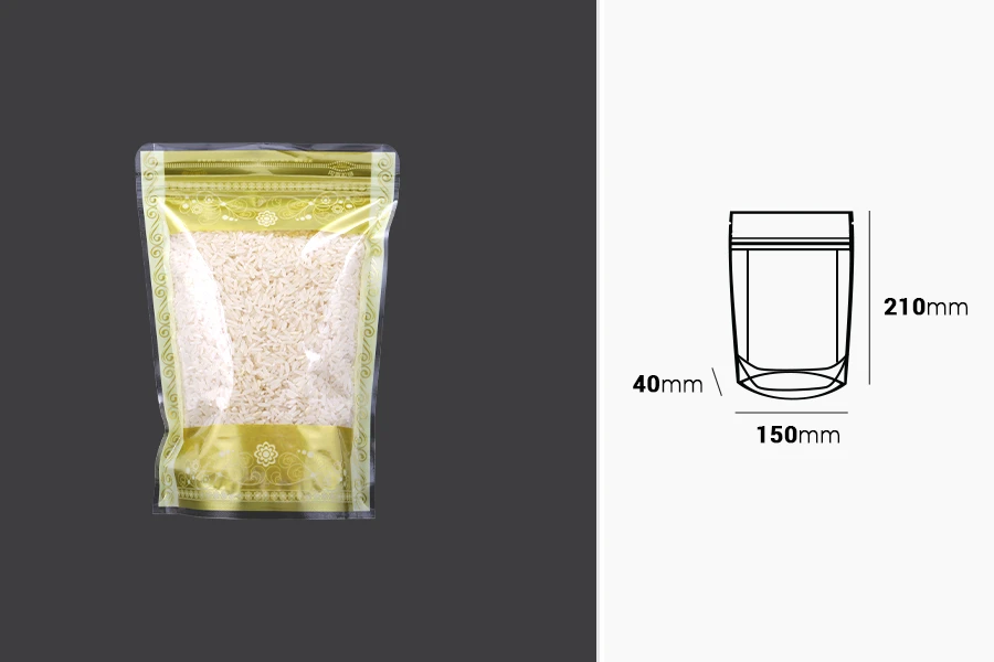 Providna DoyPack kesica sa zip zatvaranjem, zlatnim detaljima i sa mogućnošću termo lepljenja 150x40x210mm – 50kom Providna DoyPack kesica sa zip zatvaranjem, zlatnim detaljima i sa mogućnošću termo lepljenja 150x40x210mm – 50kom