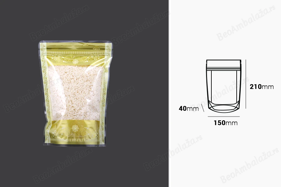 Providna DoyPack kesica sa zip zatvaranjem, zlatnim detaljima i sa mogućnošću termo lepljenja 150x40x210mm – 50kom-dimenzije_slike