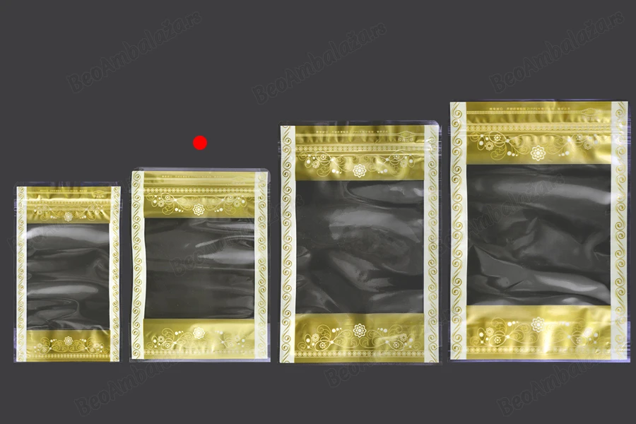 Providna DoyPack kesica sa zip zatvaranjem, zlatnim detaljima i sa mogućnošću termo lepljenja 150x40x210mm – 50kom-