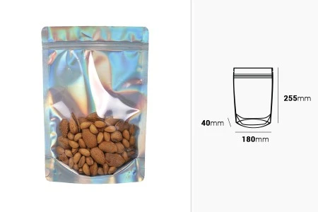Aluminijumske DoyPack kesice sa zipom, transparentnom prednjom stranom, ovalnim dnom i sa mogućnošću termo zatvaranja 180x40x255mm – 50kom-2