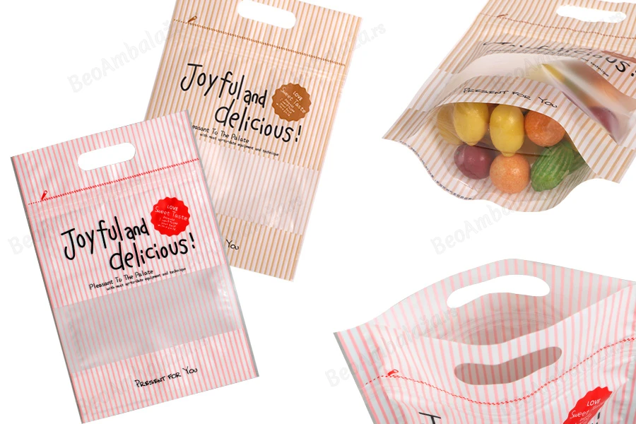 DoyPack kesica sa zip zatvaranjem, prozorom i printom, sa drškom i mogućnošću termo lepljenja 150x40x230mm - 50kom-slika_proizvoda