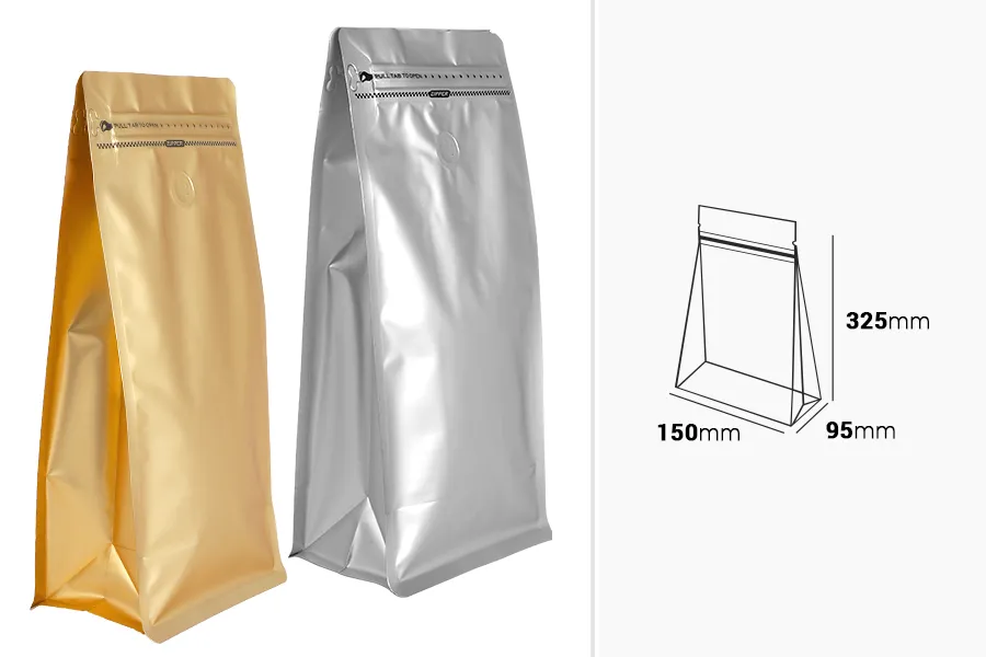 Aluminijumske DoyPack kesice 150x95x325 mm sa ventilom, termo zatvaranjem, otvaranjem sigurnosnom trakom i zip zatvaranjem - 25kom