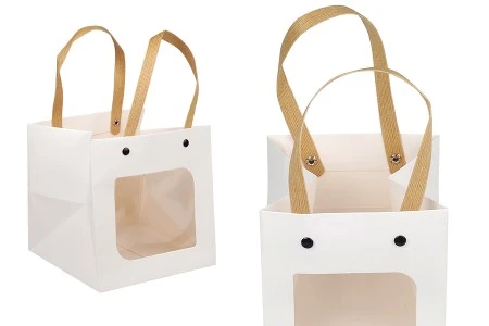 Papirna bela poklon torbica 150x150x150 mm sa prozorom - 12 kom-1