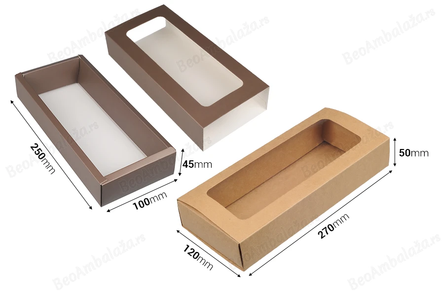Kartonska kutija za pakovanje  270x120x50 mm na izvlačenje sa prozorom - 12 kom-dimenzije_slike
