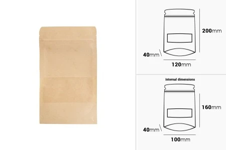 Kraft DoyPack kesice 120x40x200 mm sa zip zatvaranjem i prozorom, unutrašnjom i spoljašnjom providnom oblogom i sa mogućnošću termo zatvaranja - 100 kom-2