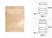 Kraft DoyPack kesice 160x40x220 mm sa zip zatvaranjem i prozorom, unutrašnjom i spoljašnjom providnom oblogom i sa mogućnošću termo zatvaranja-dimenzije_slike