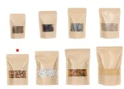 Kraft DoyPack kesice 160x40x220 mm sa zip zatvaranjem i prozorom, unutrašnjom i spoljašnjom providnom oblogom i sa mogućnošću termo zatvaranja-grupa_slika