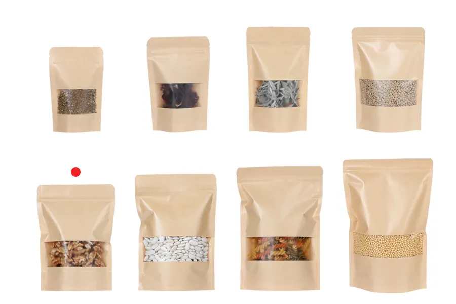 Kraft DoyPack kesice 160x40x220 mm sa zip zatvaranjem i prozorom, unutrašnjom i spoljašnjom providnom oblogom i sa mogućnošću termo zatvaranja-grupa_slika