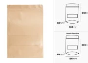 Kraft DoyPack kesice 180x40x260 mm sa zip zatvaranjem i prozorom, unutrašnjom i spoljašnjom providnom oblogom i sa mogućnošću termo zatvaranja