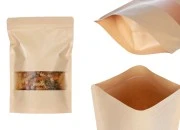 Kraft DoyPack kesice 180x40x260 mm sa zip zatvaranjem i prozorom, unutrašnjom i spoljašnjom providnom oblogom i sa mogućnošću termo zatvaranja