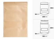 Kraft DoyPack kesice 200x50x300 mm sa zip zatvaranjem i prozorom, unutrašnjom i spoljašnjom providnom oblogom i sa mogućnošću termo zatvaranja - 100 kom Kraft DoyPack kesice 200x50x300 mm sa zip zatvaranjem i prozorom, unutrašnjom i spoljašnjom providnom oblogom i sa mogućnošću termo zatvaranja - 100 kom