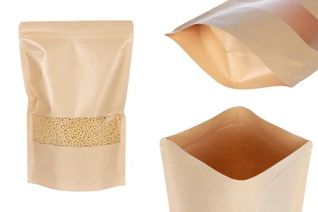 Kraft DoyPack kesice 200x50x300 mm sa zip zatvaranjem i prozorom, unutrašnjom i spoljašnjom providnom oblogom i sa mogućnošću termo zatvaranja - 100 kom-1