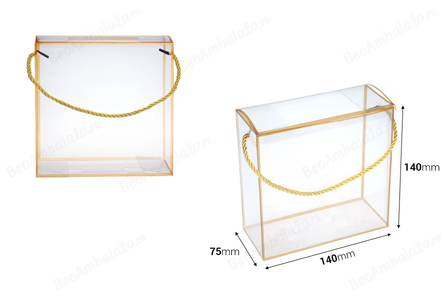 Plastična providna poklon kutija - torbica 140x75x140 mm sa ručkom - 12 kom-dimenzije_slike