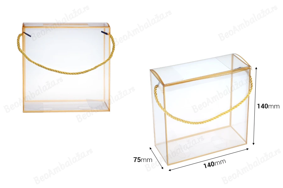 Plastična providna poklon kutija - torbica 140x75x140 mm sa ručkom - 12 kom-dimenzije_slike