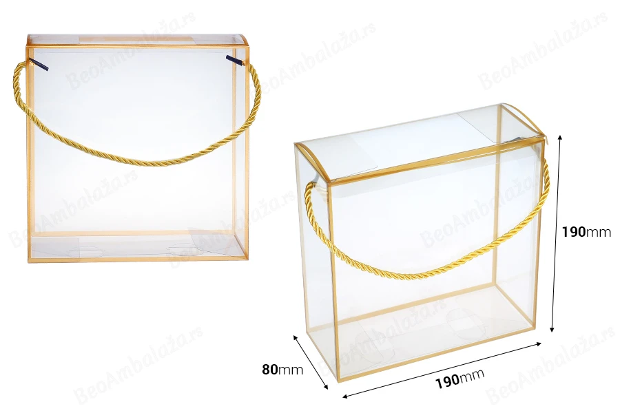 Plastična providna poklon kutija - torbica 190x80x190 mm sa ručkom - 12 kom-dimenzije_slike
