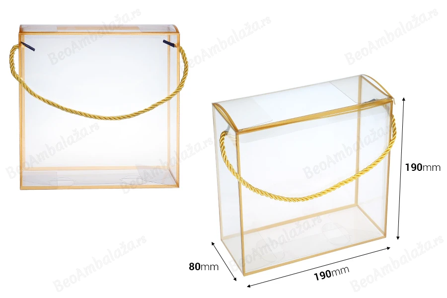 Plastična providna poklon kutija - torbica 190x80x190 mm sa ručkom - 12 kom-dimenzije_slike