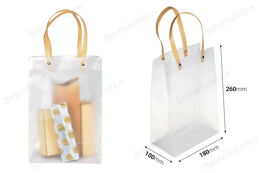 Plastična poluprovidna poklon torbica 180x100x260 mm sa ručkama - 12 kom-dimenzije_slike