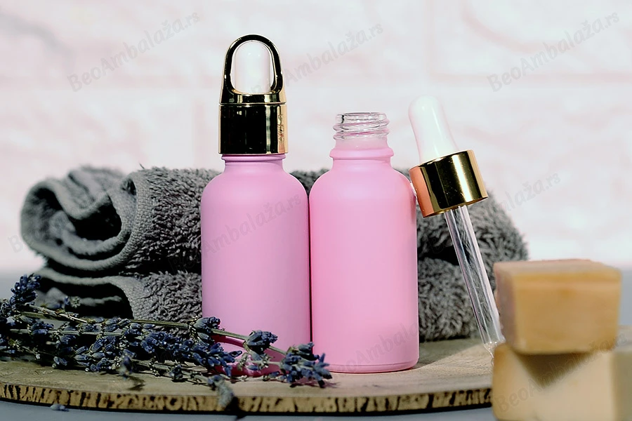 Roze MAT staklena bočica za etarska ulja 30mL, sa grlom PP18 - bez zatvarača-dimenzije_slike