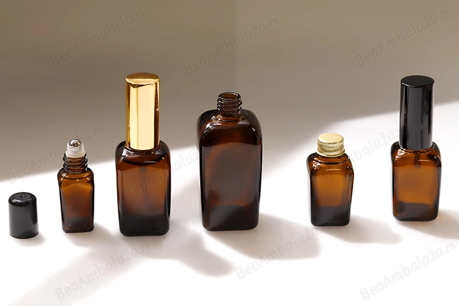 Staklena karamel bočica za etarska ulja 20mL, sa grlom PP18-grupa_slika