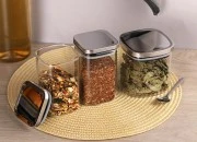 Staklena četvrtasta tegla 350mL, sa plastičnim srebrnim poklopcem i gumicom-grupa_slika