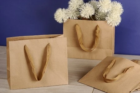 Papirna kraft ekološka kesa 220x100x180mm, sa braon trakom širine 20mm - 20 kom-3