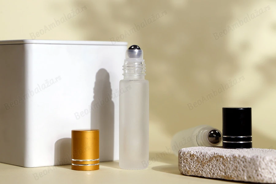 Staklena peskirana roll-on bočica 10mL sa metalnom kuglicom i zatvaračem - 12 kom-grupa_slika