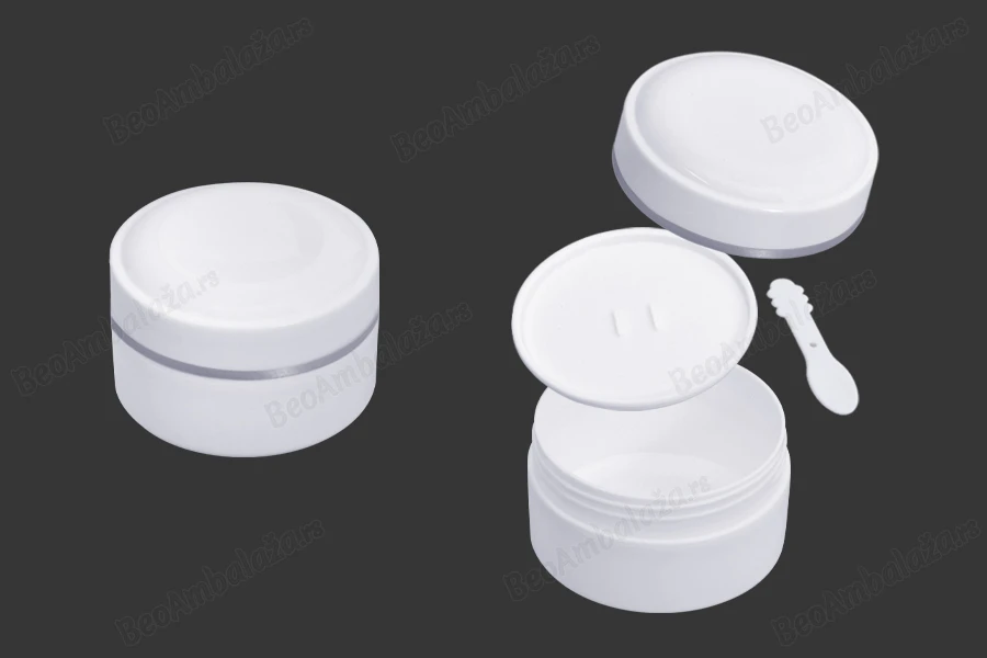 Plastična (PP) bela kutija 150mL sa zatvaračem, spatulom i plastičnim međupoklopcem - 12 kom-slika_proizvoda