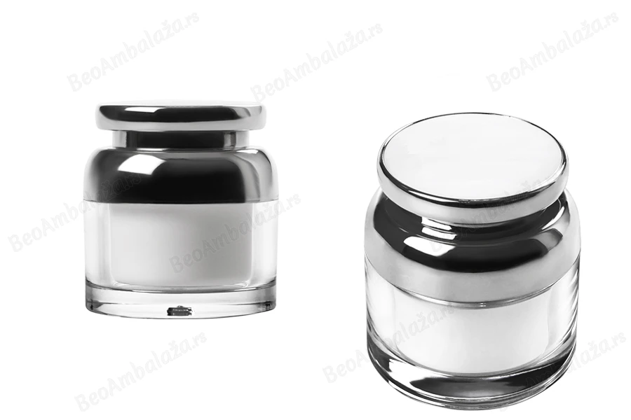 Akrilna kutijica za kremu 50mL sa srebrnim poklopcem i plastičnim međupoklopcem-slika_proizvoda