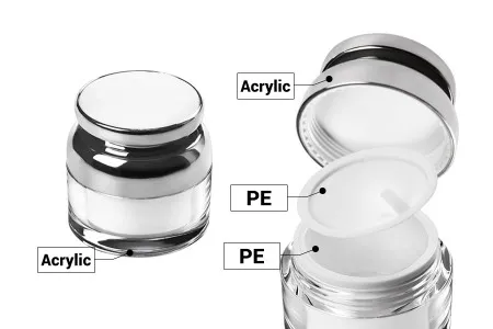 Akrilna kutijica za kremu 30mL sa srebrnim poklopcem sa zaptivkom i plastičnim međupoklopcem-3