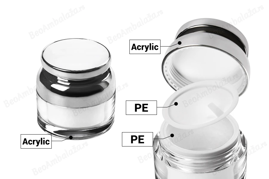 Akrilna kutijica za kremu 50mL sa srebrnim poklopcem i plastičnim međupoklopcem-grupa_slika
