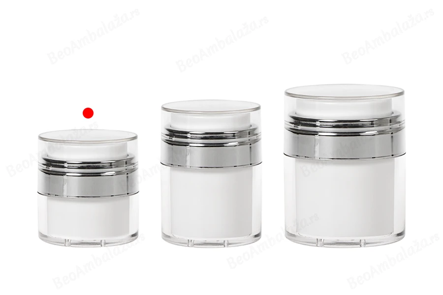 Airless plastična teglica 15mL sa providnim zatvaračem i srebrnim ukrasem-grupa_slika