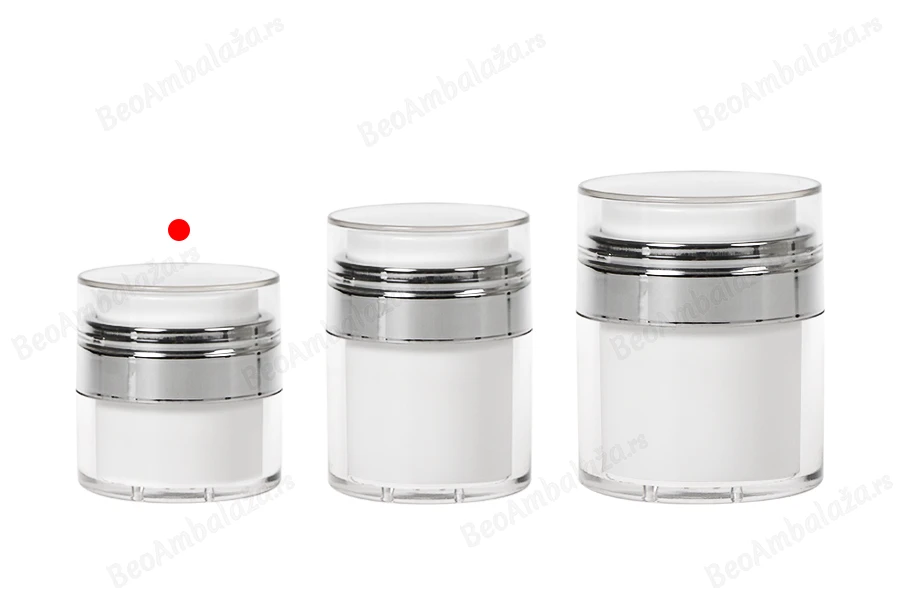 Airless plastična teglica 15mL sa providnim zatvaračem i srebrnim ukrasem-grupa_slika