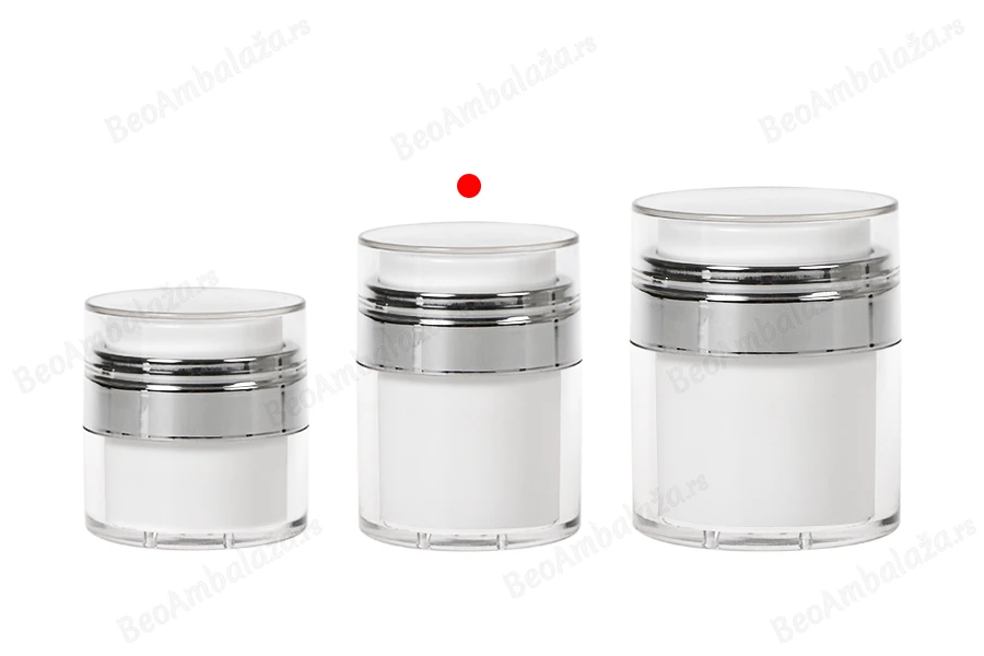 Airless plastična teglica 30mL sa providnim zatvaračem i srebrnim ukrasem-grupa_slika