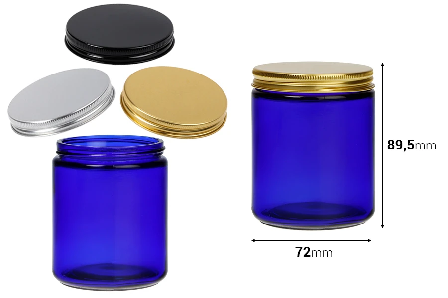 Staklena tegla 250mL u plavoj boji sa aluminijumskim zatvaračem i unutrašnjom zaptivkom-grupa_slika