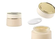 Luksuzna bež mat staklena teglica 30mL za kreme sa zatvaračem i plastičnim međupoklopcem Luksuzna bež mat staklena teglica 30mL za kreme sa zatvaračem i plastičnim međupoklopcem