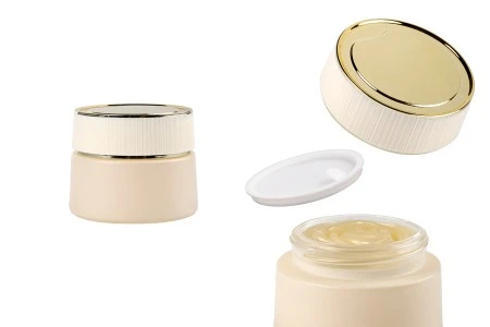 Luksuzna bež mat staklena teglica 30mL za kreme sa zatvaračem i plastičnim međupoklopcem-1