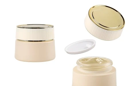 Luksuzna bež mat staklena teglica 50mL za kreme sa zatvaračem i plastičnim međupoklopcem-1