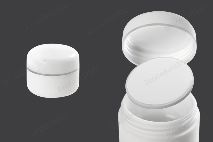 Kutijica od bele plastike sa srebrnom linijom, duplim dnom, međupoklopcem i zatvaračem 25mL - 12 kom-grupa_slika
