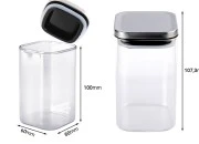 Staklena četvrtasta tegla 260mL, sa plastičnim srebrnim poklopcem i gumicom-dimenzije_slike